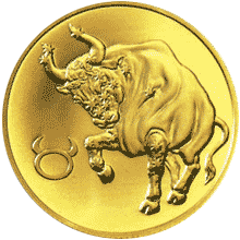 Памятная золотая монета достоинством 50 рубля серии “Знаки зодиака” с изображением Тельца, реверс